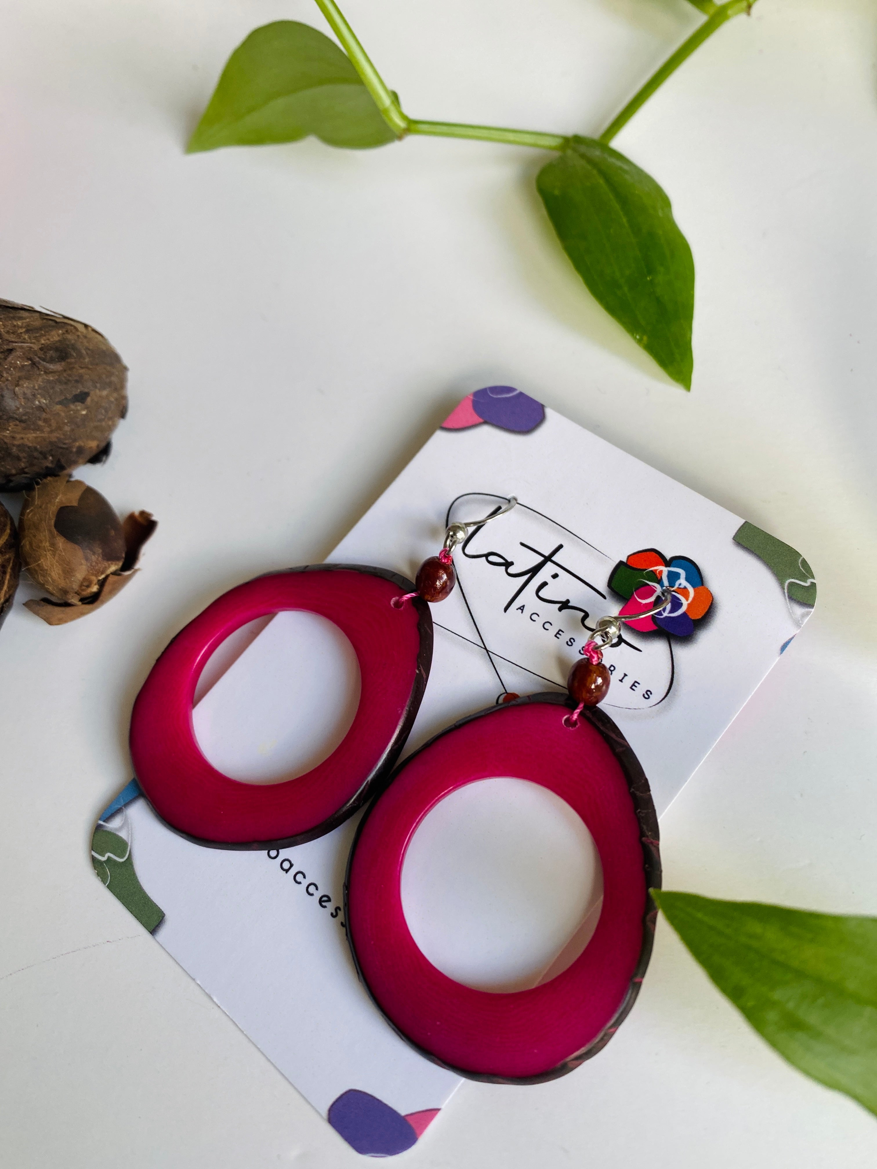 Pink Hoops Tagua Earrings